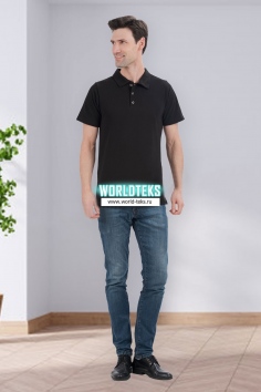 Рубашка-поло мужская Пике (чёрная, короткий рукав) №УФР-ТР-541 (4П/120)