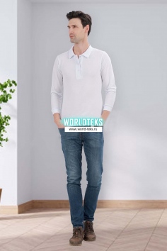 Рубашка-поло мужская Пике (белая, длинный рукав) №УФР-ТР-796