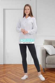 Рубашка-поло женская Пике (белая, длинный рукав) №УФР-Р-851