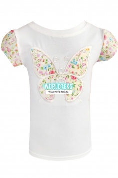 Футболка для девочки "Бабочка акварелька" (белый+цветочки на голубом) №МРЛ-ФТ.1143
