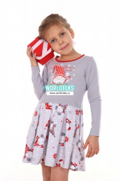 Платье для девочки "Милый гном" (дл. рукав, серый, серый) №МРЛ-ПЛ.1135-1