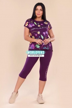 Костюм вискозный "Bluebells" (туника+леги, фиолет) №690-1