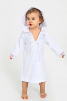 Крестильная рубашка с капюшоном арт.КРР-КП - белый