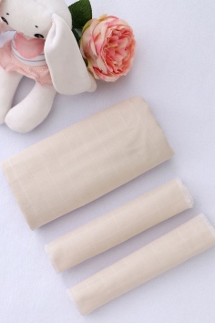 Комплект из муслина пеленка 110х110 и 2 салфетки 23х23 арт. КТ-М-лен - бежевый №Н-11011022323-