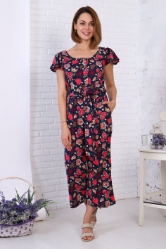 Комбинезон женский из кулирки Верена корона на синем №А-03749