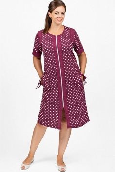 Халат женский на молнии (горошек, бордо) №ПО-654-2