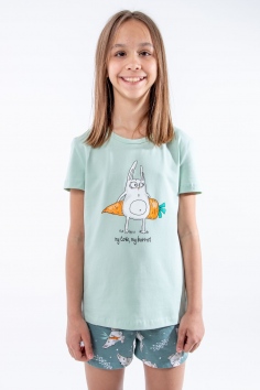 Пижама для девочки Кролик-морковка арт. ПД-009-055 - васаби-зеленый