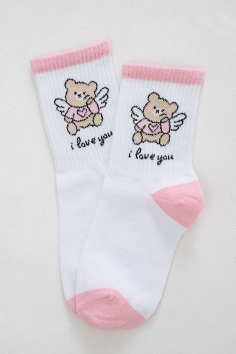 Носки детские Мишка-Ангел комплект 1 пара - белый-розовый