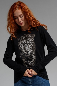  Футболка с длинным рукавом женская - черный+леопард №Н-8513