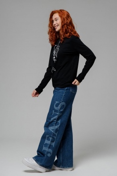  Футболка с длинным рукавом женская - черный+freedom №Н-8513