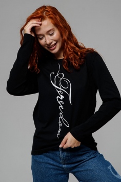  Футболка с длинным рукавом женская - черный+freedom №Н-8513