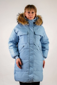 Удлиненная парка с капюшоном, арт , - светло-голубой №Н-618