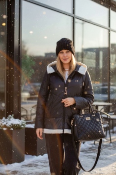 Демисезонная куртка с отделкой, арт. , - черный №Н-7031